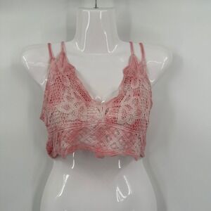 Womens Floral Crochet Babydoll Top Size S Pink Fairy Coquette Feminine Bralette